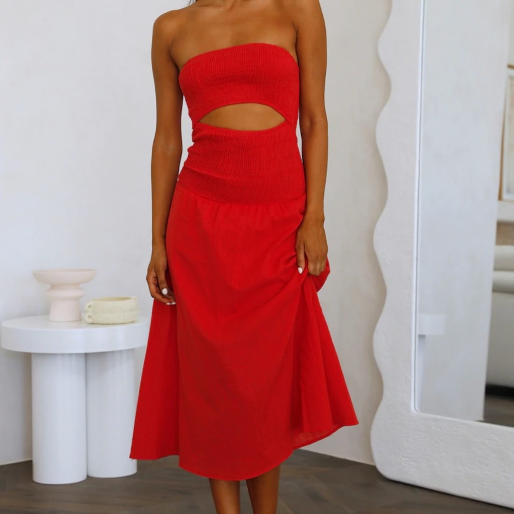 NEW Hello Molly red strapless cotton dress